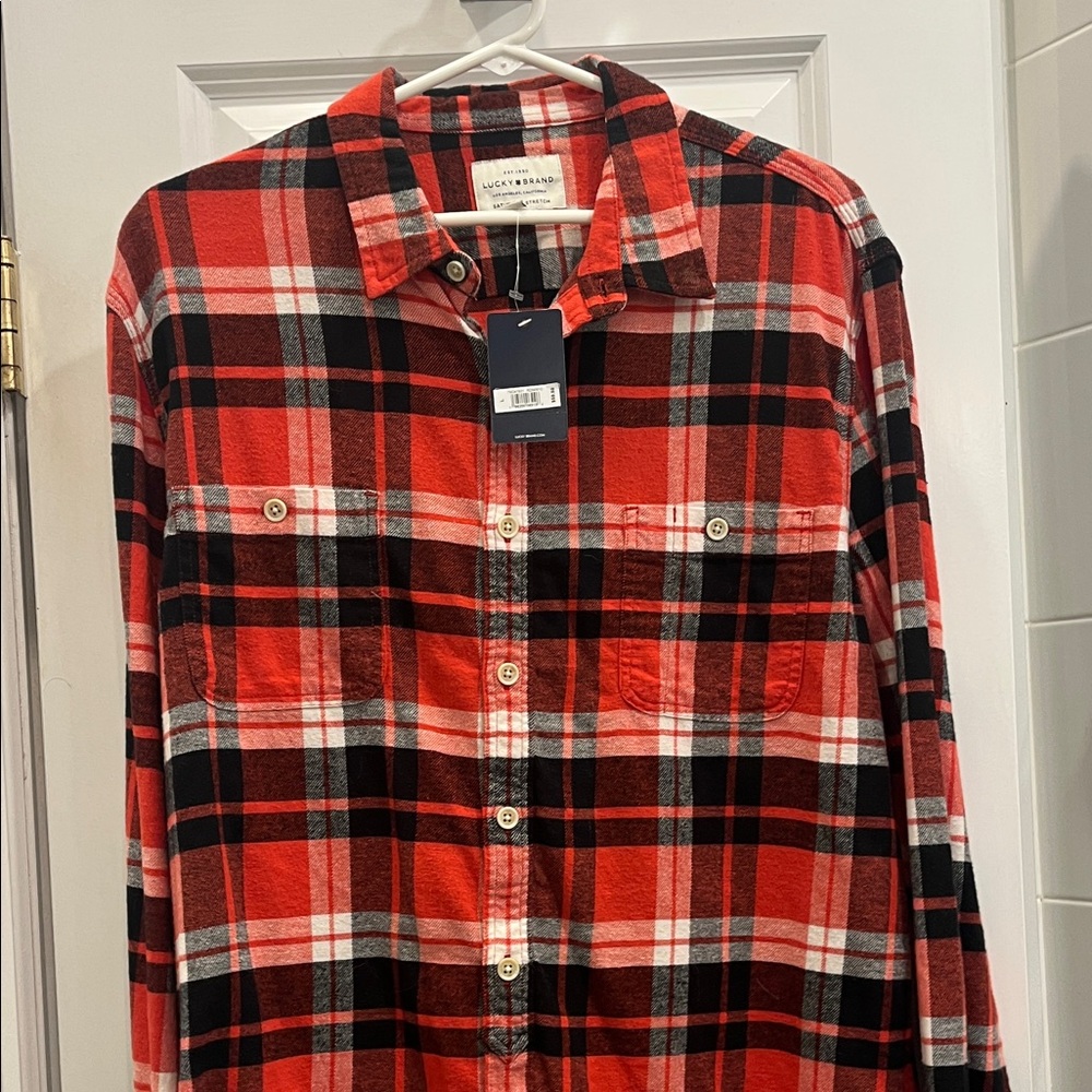 Lucky Brand Red and Black Plaid Button Down Shirt